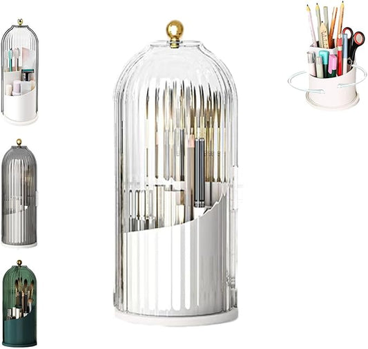 Concealed Toothbrush Holder, Makeup Brush Holder Organizer With Lid,360 Rotating Clear Dustproof Waterproof 3 Slots Bathroom Countertop Organizer,For Container Toothpaste And Toothbrush Holder (White)