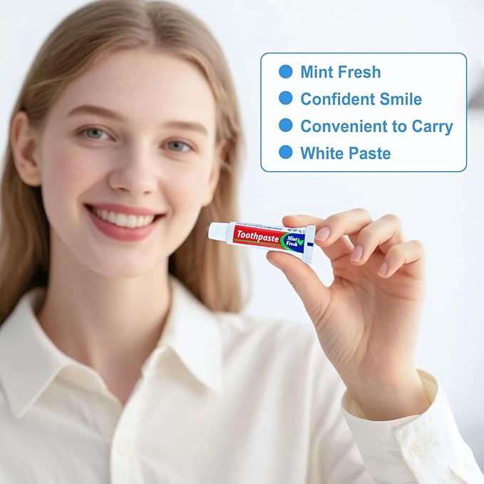 60 Tubes Bulk Travel Size Mini Toothpaste, 0.176 oz Disposable Mint Flavor Pocket Teeth Paste Small Essential Toothpaste for Travel, Home/Hotel/Guests/Charity/Homeless/Camping Oral Care (Single Use)