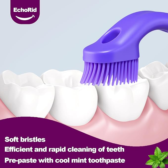 EchoRid Mini Disposable Toothbrush, Pre-Pasted Toothbrushes with Toothpaste and Toothpick for Travel - Fluoride Free, No Rinsing Needed, Mint Flavor, Fresh Breath Anywhere Anytime - 48 Ct