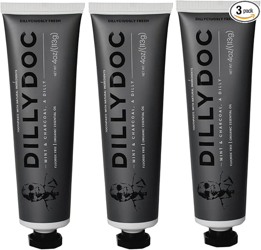 Fluoride-Free Mint Toothpaste for Fresh Breath, Gentle on Teeth, Natural Ingredients, Eco-Friendly Bioplastic Tube, Sustainable Oral Care for Adults and Kids (3 Pack, Mint & Charcoal)