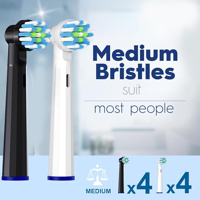 Intelligent Cleaning Replacement Heads Compatible with Braun Oral B Pro 1000/7000/9600, 8 Pack Brush Heads Compatible with Oral B Genius X and Smart 1500 Electric Toothbrush (Black+White)