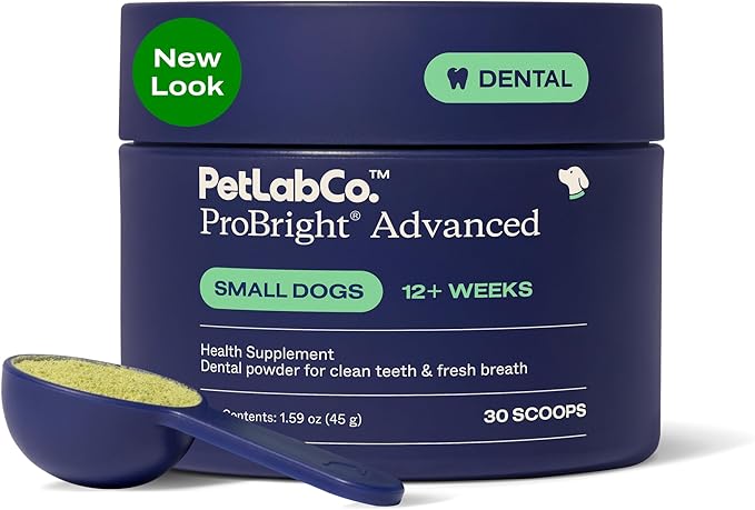 PetLab Co. ProBright Advanced Dental Powder - Dog Breath Freshener - Teeth Cleaning Made Easy – Targets Tartar & Bad Breath - Packaging May Vary - Formulated for Small Dogs
