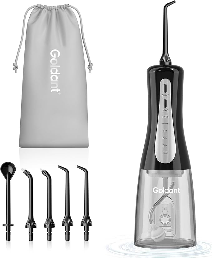 2026 Upgrade Portable Cordless Water Flosser, 350ML Tank & Travel Storage Bag, 5 Modes IPX7 Waterproof for Home & Travel, USB Rechargeable Electric Dental Flosser for Teeth Cleaning (Black)