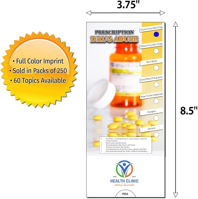 ZOCO - Prescription Drug Abuse Slide Chart - Custom Promotional Item (Pack of 250) - Warning Signs, Symptoms, Treatment Options Brochure - Doctor’s Office, Health Clinic, Rehab Handout- 3.75 x 8.5 in.