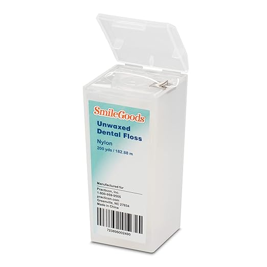 Practicon SmileGoods Unwaxed 200 Yard Dental Floss, Shred Resistant Nylon, Noncoated, Wax Less, Wax Free Floss, 1 Pack