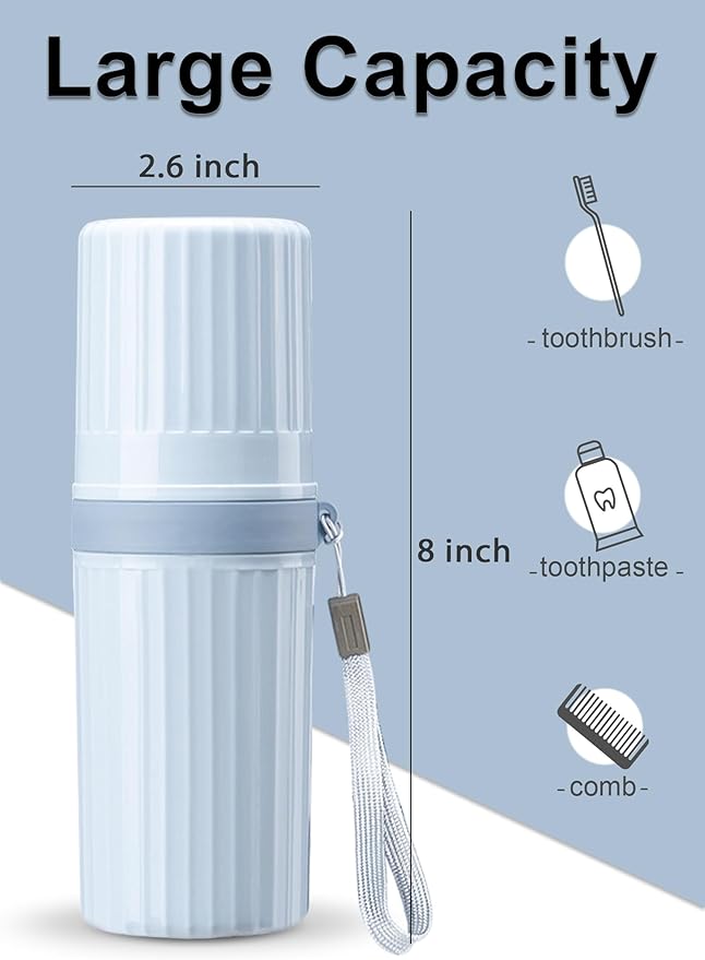 Toothbrush Travel Case, Blue Travel Toothbrush Cup Holder for Toothbrush and Toothpaste, Portable Travel Toothbrush Container for Traveling Camping Business School