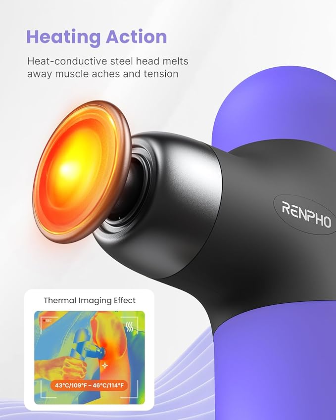 RENPHO Mini Thermal Massage Gun with Heat, FSA Eligible HSA, Valentines Birthday Gifts for Women Men, Portable Deep Tissue Percussion Massager, Color Silicone Sleeves Travel Size with Carry Case