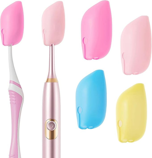 Muslish Silicone Toothbrush Covers, 4 Pack Tooth Brush Cover Cap for Electric & Manual Toothbrush Heads, Portable Toothbrush Protector for Travel, Home (Pink)