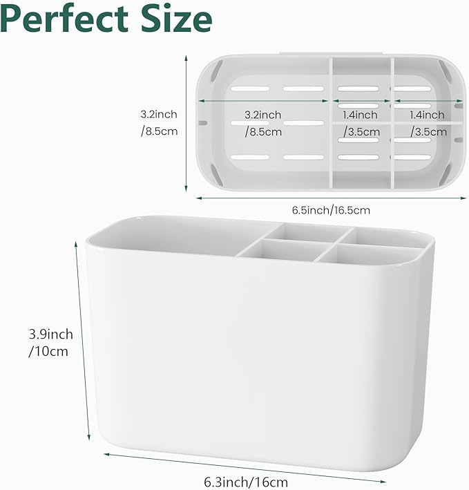 5 Slots Toothbrush Holders for Bathrooms, Wall Mounted Drill-Free Self-draining Wall Shower Holder for Toothbrush, Toothpaste, Razor, Removable for Bathroom Organizers and Storage(White)