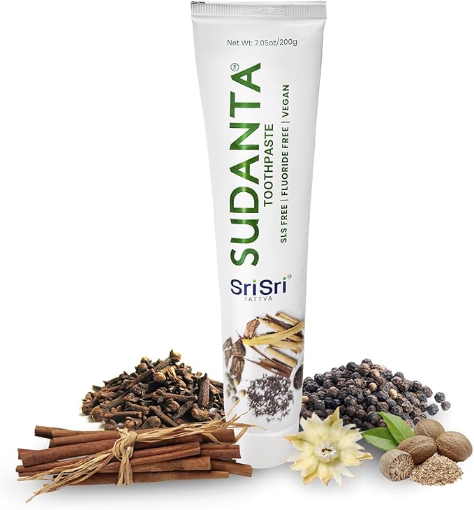 Sri Sri Tattva Sudanta Herbal Toothpaste for Oral Care Protection - Fluoride Free Ayurvedic Toothpaste to Strengthen Teeth and Gums Without Causing Sensitivity - All Natural, 200g (1 Pack)