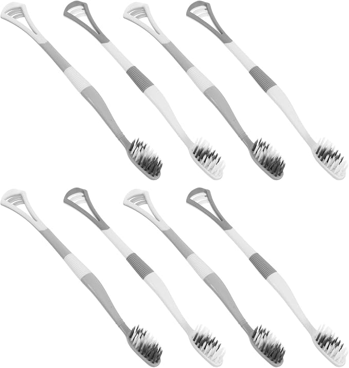 VILLCASE 8Pcs Soft Head Toothbrush and Tongue Scraper Set, Dual-Use Silicone Oral Cleaning Tools for Adults, Portable Travel and Household Dental Care Kit