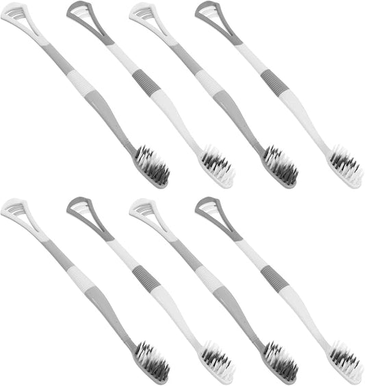 VILLCASE 8Pcs Soft Head Toothbrush and Tongue Scraper Set, Dual-Use Silicone Oral Cleaning Tools for Adults, Portable Travel and Household Dental Care Kit