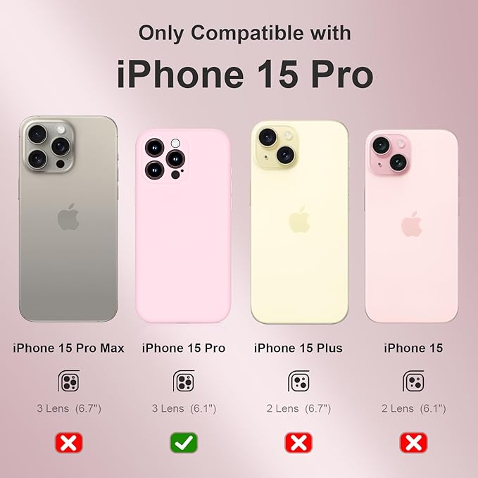 Magnetic for iPhone 15 Pro Case, Compatible with MagSafe, with 9H Nano Screen Protectors, Full Camera Protection, Silicone Shockproof Microfiber Lining Phone Case 6.1", Chalk Pink