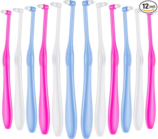 Boao 12 Pcs Tufted Toothbrush End Bulk Compact Single Tuft Brush Soft Orthodontic Toothbrush Interdental Brush Trim for Orthodontic Braces Dental Implant Denture Detail Cleaning, Small Head