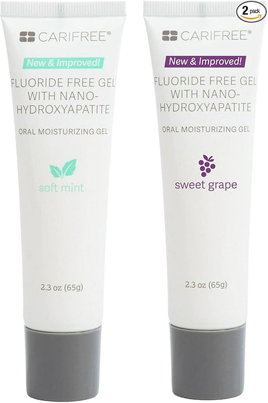 CariFree Fluoride Free Gel: Nano Hydroxyapatite Toothpaste, Neutralizes pH, Freshens Breath and Moistens Mouth, Dentist Recommended (2.3 Ounce (Pack of 2), Mint & Grape)
