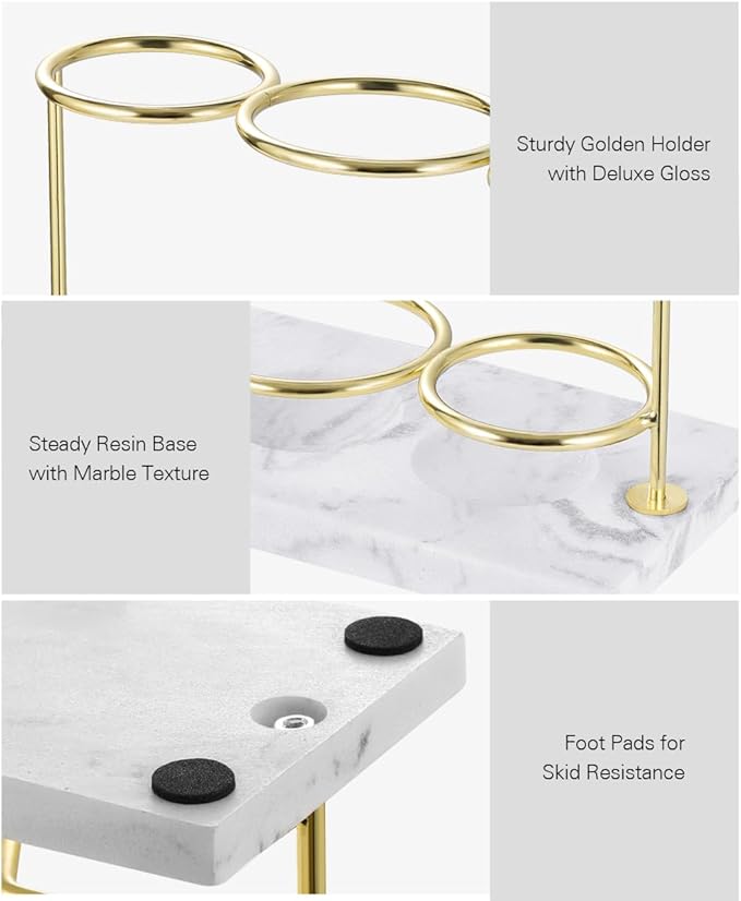 Emibele Electric Toothbrush Holder, 3 Slots 2-Layer Resin Electric Toothbrush Holder Bathroom Toothpaste Razor Storage Non-slip Organizer for Bathroom Toothbrush Toothpaste Cleanser, Gold Marble White