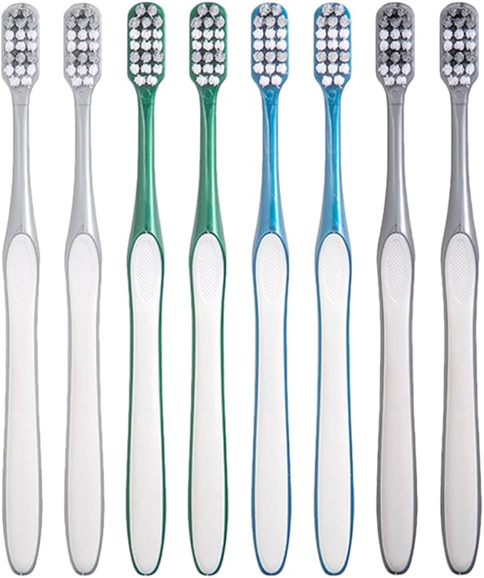 Men’S Manual Toothbrush Set 8Pcs (2 Packs of 4) with Hard Bristles, Large Head Plastic Teeth Cleaning Toothbrushes for Travel and Daily Use