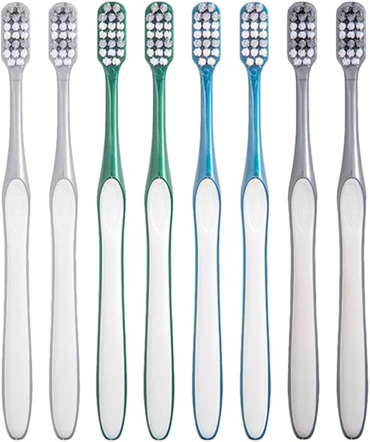 Men’S Manual Toothbrush Set 8Pcs (2 Packs of 4) with Hard Bristles, Large Head Plastic Teeth Cleaning Toothbrushes for Travel and Daily Use