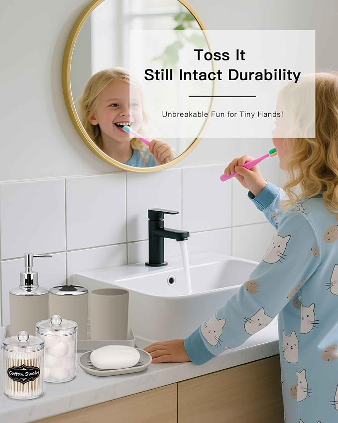 IMAVO Bathroom Accessories Set,Beige Bathroom Set,9 Pieces Bathroom Accessory Set,Tray,Qtip Holders,Toilet Brush,Trash Can for Bathroom Décor and Home Gifts