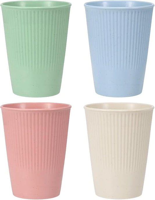 uxcell 4 Pcs Simple Toothbrush Cup, 3.3 x 3.3 x 4.2 Dishwasher Safe Bathroom Tumbler Reusable Plastic Cup Set for Storing Toothpaste Combs, Light Green/Light Pink/Light Blue/Beige