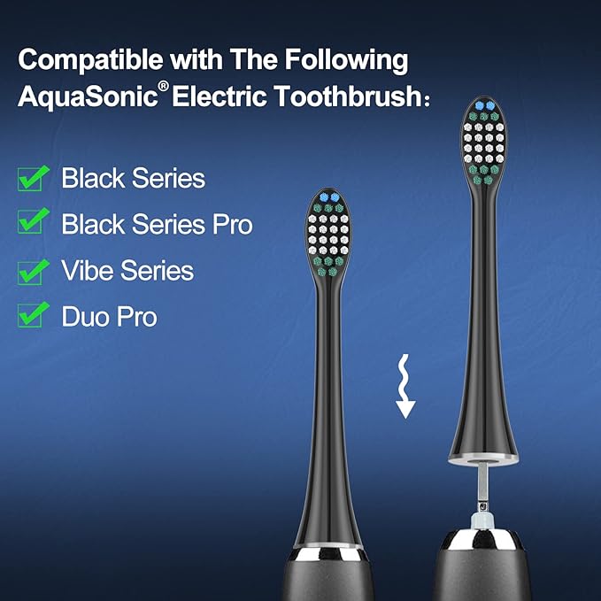 Replacement Toothbrush Heads Compatible with AquaSonic Black Series, Vibe Series, Black Series Pro,and for Duo Series Pro Electric Toothbrush Black, Pack of 10