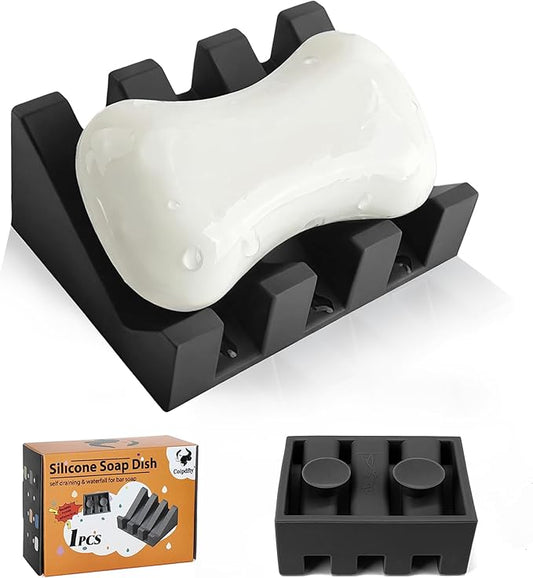 Self Draining Soap Dish,Silicone Suction Cup Soap Holder, Bathroom Soap Dish for Bar Soap,Can Extend Soap Life,Bathroom, Bath Tub, Kitchen Sink (1, Black)
