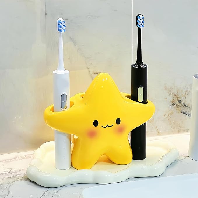 Adjustable Toothbrush Storage Rack with Detachable Cloud Tray Bathroom Countertop Toothpaste Holder Organizers