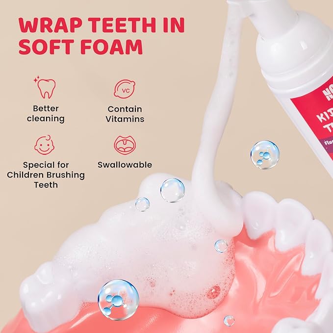 NOHOO Fluoride Free Foam Toothpaste Kids Fruit Flavour,Natural Training Toothpaste for Baby Toddler Children Oral Cleaning and Cavity Protection(2 Strawberry + 2 Watermelon)