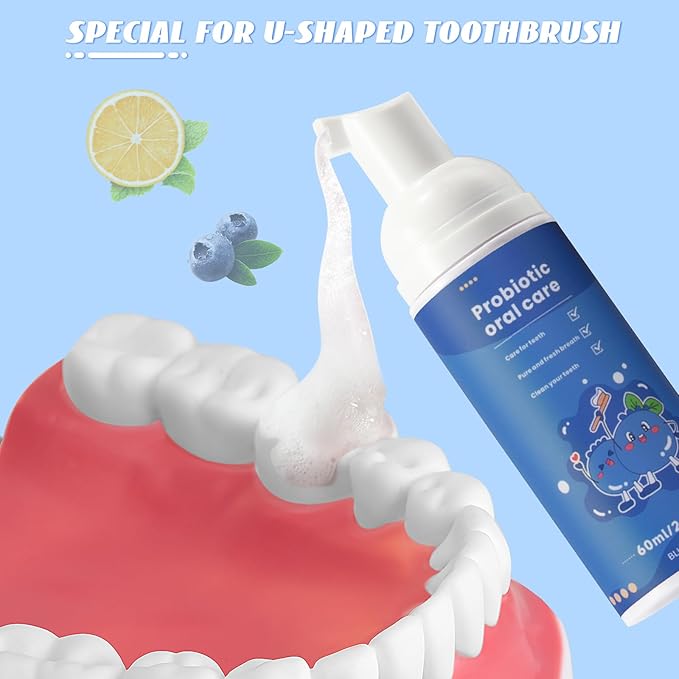 Fluoride Free Foam Kids Toothpaste - Natural Teeth Clean and Whitening Toothpaste with Blueberry Mint Flavor for U Shaped Toothbrush Travel Size (Blueberry)