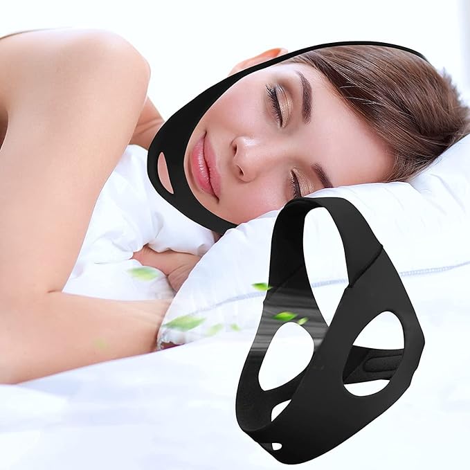 Anti Snoring Chin Strap for Men and Women, Comfortable Chin Strap for Cpap Users, Adjustable Stop Snoring Chin Strap Snoring Solution Chin Straps to Keep Mouth Closed While Sleeping (Black)