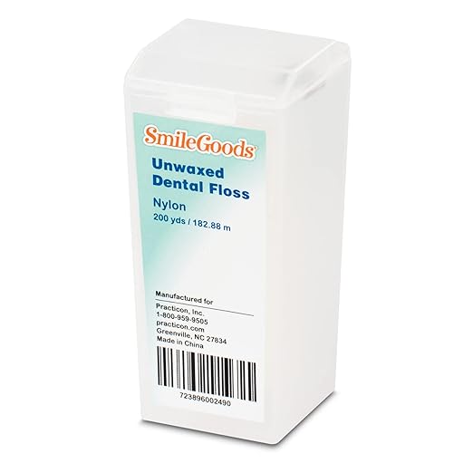 Practicon SmileGoods Unwaxed 200 Yard Dental Floss, Shred Resistant Nylon, Noncoated, Wax Less, Wax Free Floss, 1 Pack