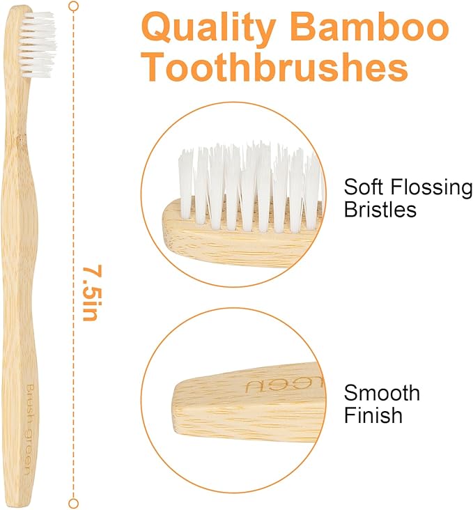Bamboo Toothbrushes, Soft, Flossing Bristles, Pack of 4