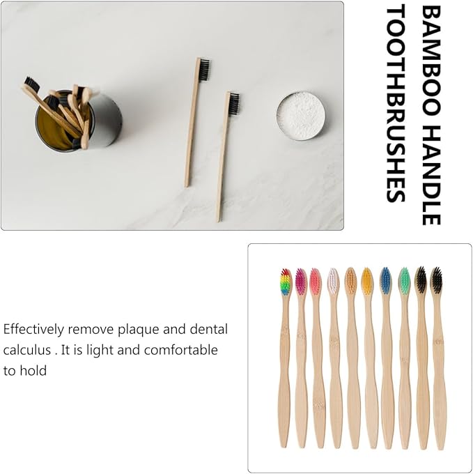 Natural Toothbrushes 10pcs Soft Bristle Fiber Handles Lightweight Travel Oral Care Set for Adults