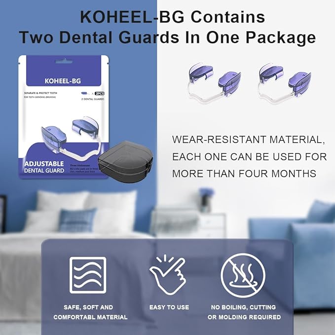 KOHEEL BG Adjustable Night Guard for Teeth Grinding, No-Boil Dental Guard for Bruxism Relief, 2 Count (Thin)