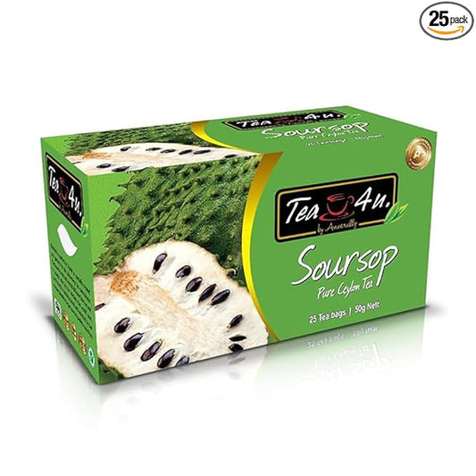 Tea4U Flavored Black Ceylon TeaBags (Soursop) - Ideal Quality from Sri Lanka's Finest Leaves and Expertly Blended - 25 Count