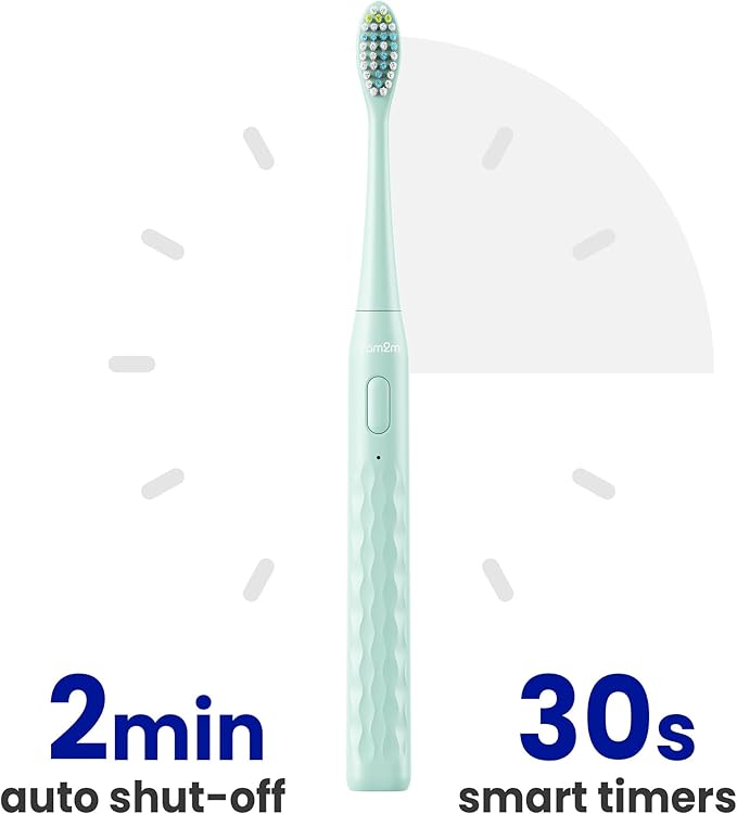 7AM2M Sonic Electric Toothbrush for Adults & Kids, with Travel Case&2 Brush Heads, 1 Charge for 90 Days, Type-C Rechargeable Sonic Toothbrush, Compact Design for Daily/Travel Use - Mint