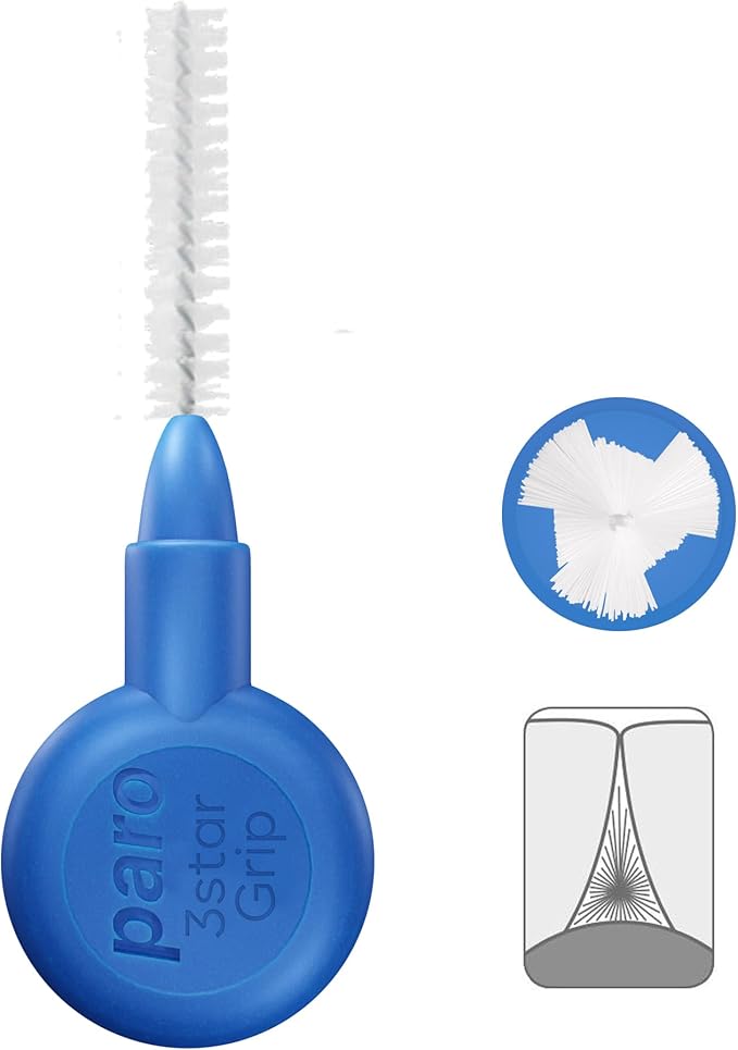 Paro Swiss 3Star-Grip Interdental Brushes – X-Fine, Triangular, Blue, 3.5mm, 4x1 Pack – Deep Between Teeth Cleaning