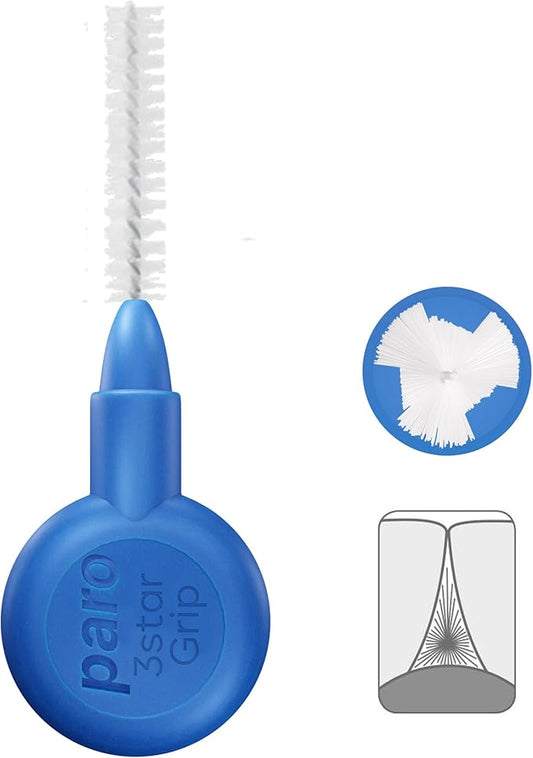 Paro Swiss 3Star-Grip Interdental Brushes – X-Fine, Triangular, Blue, 3.5mm, 4x1 Pack – Deep Between Teeth Cleaning