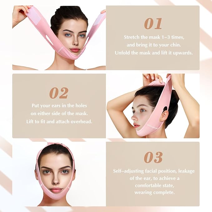 Reusable V Line Lifting Mask with Chin Strap, V Shaped Face Mask for Sagging, Jaw Exerciser (Pink)