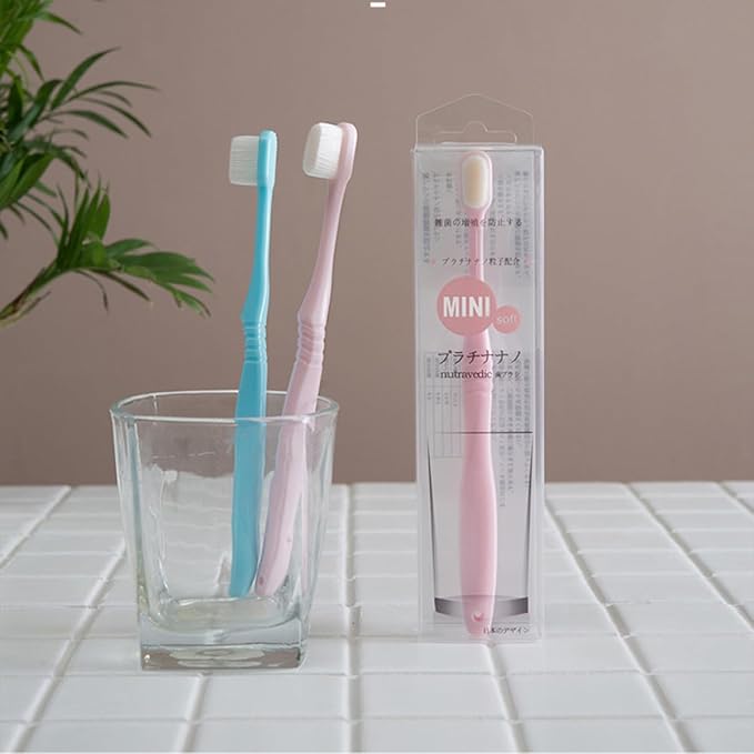 Ultra Soft Bristle Toothbrush 2pcs for Gums Care with Long Handle, Microfine Bristles, Blue and Pink, Manual Toothbrushes for Daily Oral Cleaning and Sensitive Teeth Care