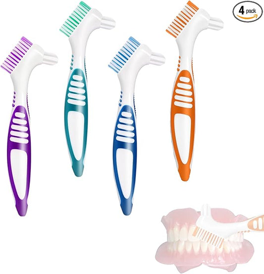 Denture Brush 4Pcs Denture Toothbrushes,Denture Cleaning Care Cleaning Brush,Double Sided Toothbrush for Denture Cleaning Care