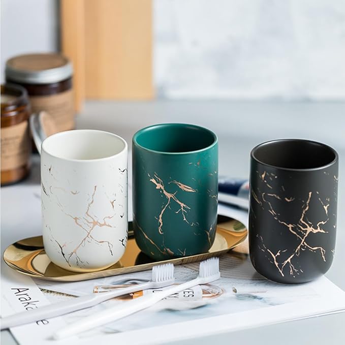 Ceramic Toothbrush Holder, Nordic Toothbrush Cup, Simple Stone Mug. (White)