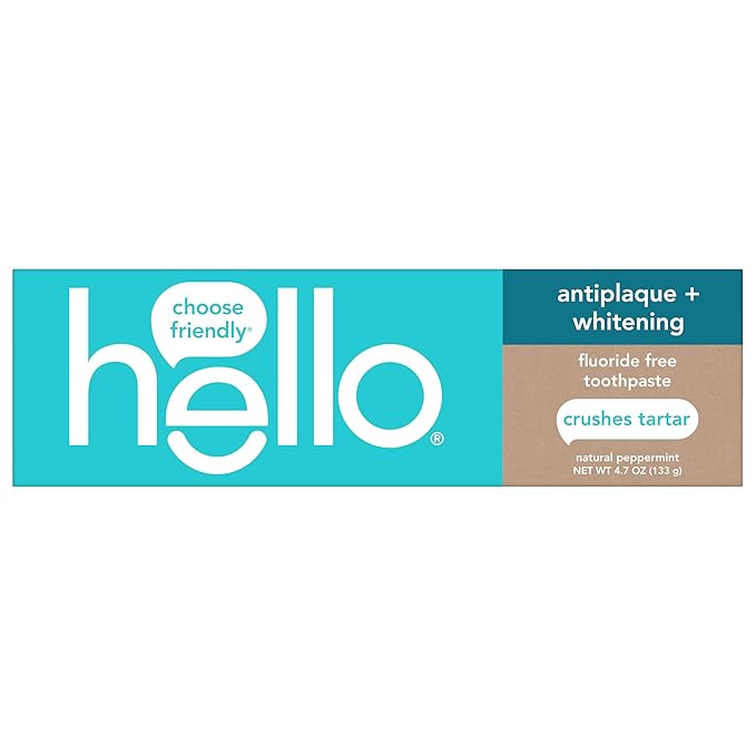 hello Antiplaque and Whitening Fluoride Free Toothpaste, Whitening Toothpaste with Coconut Oil and Tea Tree Oil, Helps Whiten Teeth, Natural Peppermint, 3 Pack, 4.7 Oz Tubes