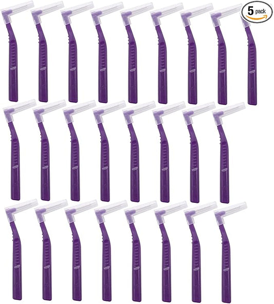 Angzhili 25 Pcs Interdental Angle Brushes,Reusable Dental Cleaners,Oral Dental Hygiene Brush,Dental Toothpick Floss for Braces,Tooth Cleaning Tool (Purple)