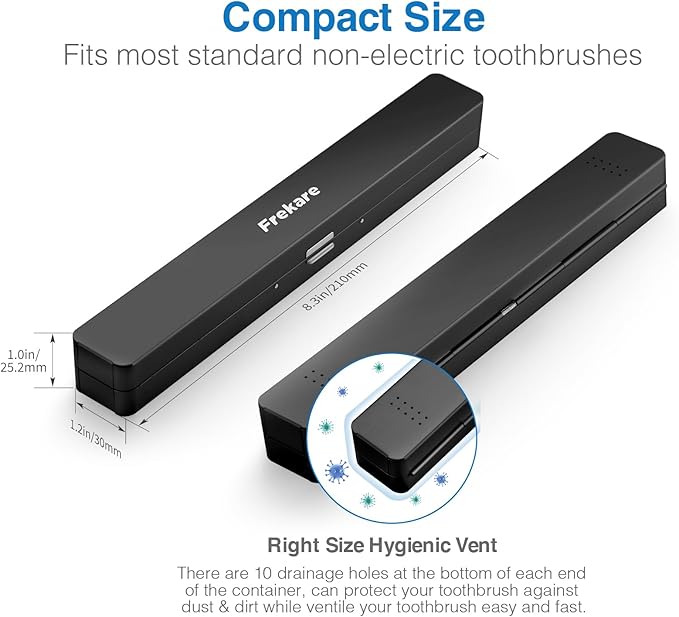 Toothbrush Travel Case Aluminum, Manual Tooth Brush Holder for Traveling, Portable Toothbrush Container for Bathroom, Camping, Business Trip, School (Black)