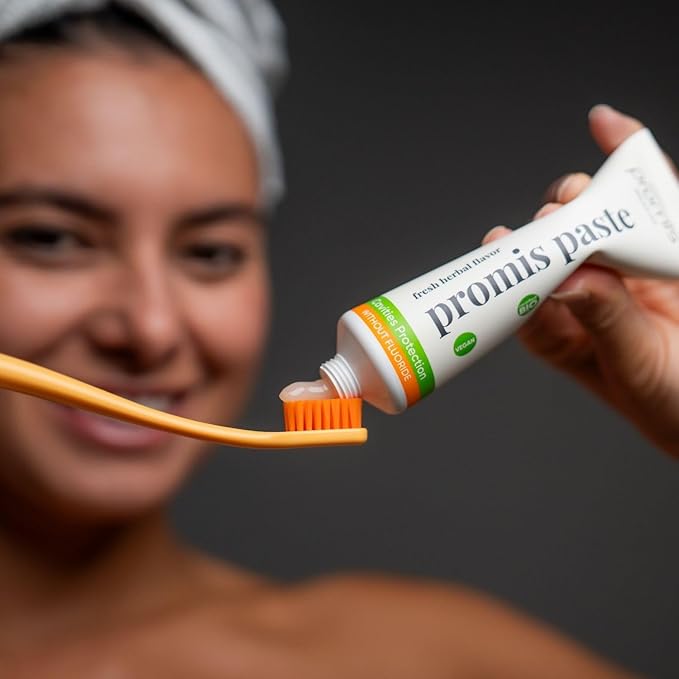 PROMIS Toothbrush 3-Pack Refill | Ecofriendly Soft Toothbrush | Renewable Bioplastic | 6750 Soft Bristles | Swiss Made Italian Design (Yellow/Green/Orange)