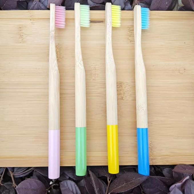 Bamboo Toothbrush Soft Bristles 4 Pack – Eco-Friendly, Natural Wooden Handle, BPA-Free, Vegan, Biodegradable, Plastic-Free Packaging, Family Set