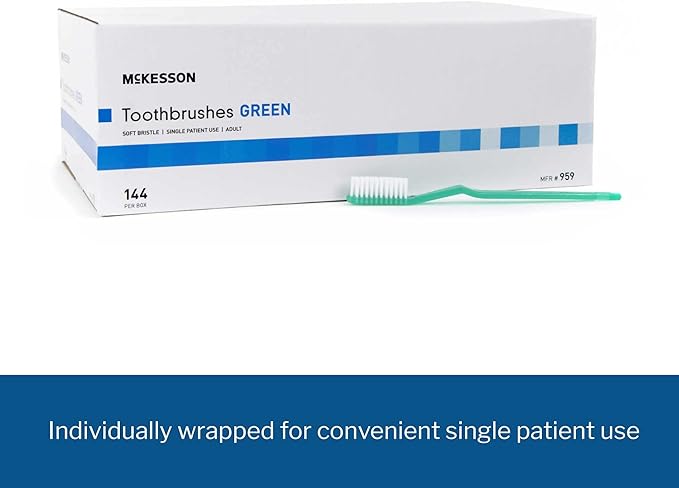 McKesson Toothbrush, Soft Bristle, Single Use/Disposable, Green, 144 Count, 10 Packs, 1440 Total