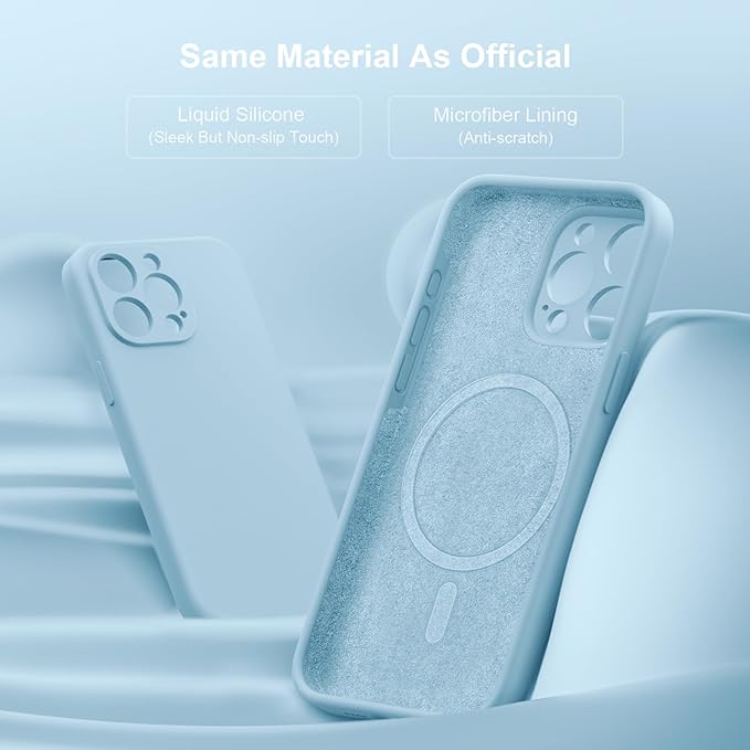 Magnetic for iPhone 15 Pro Case, Compatible with MagSafe, with 9H Nano Screen Protectors, Full Camera Protection, Silicone Shockproof Microfiber Lining Phone Case 6.1", Sky Blue