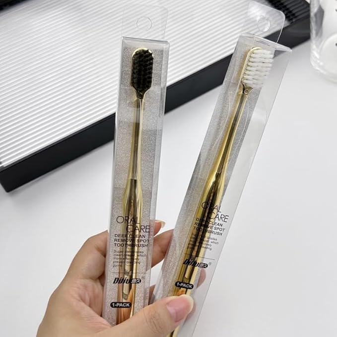 Premium Gold-Plated Toothbrush with Bamboo Charcoal Bristles, Soft Dental Care for Adults, Luxury Oral Hygiene (Set 1)